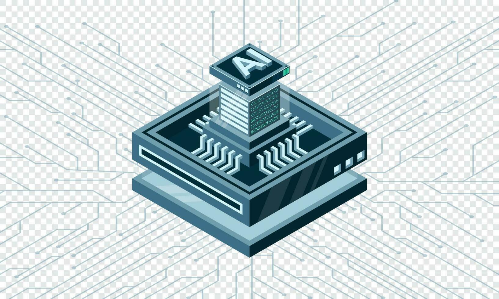 künstlich Intelligenz Mikro Chip Illustration. Quantum Rechnen. künstlich Intelligenz Computer. isometrisch Maschine Programmierung. Vektor Illustration