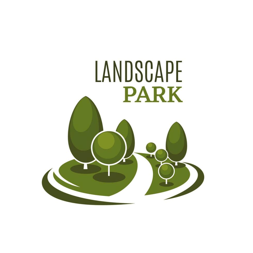 Landschaft Park Symbol von Grün Bäume und Gras Rasen vektor