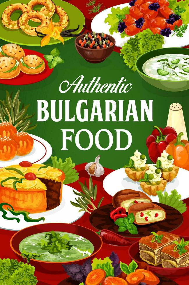 bulgarian kök mat, maträtter av kött, grönsaker vektor