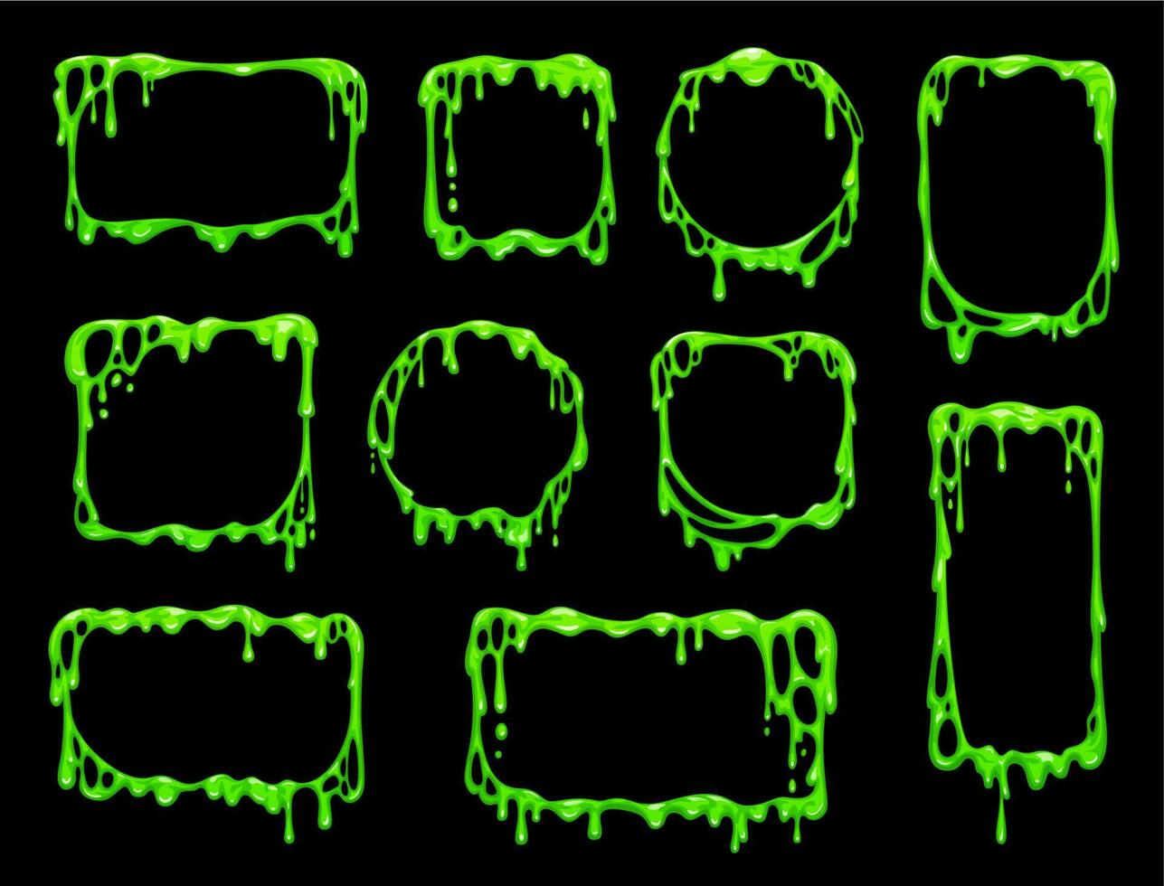 halloween tecknad serie grön läskigt slem ramar vektor