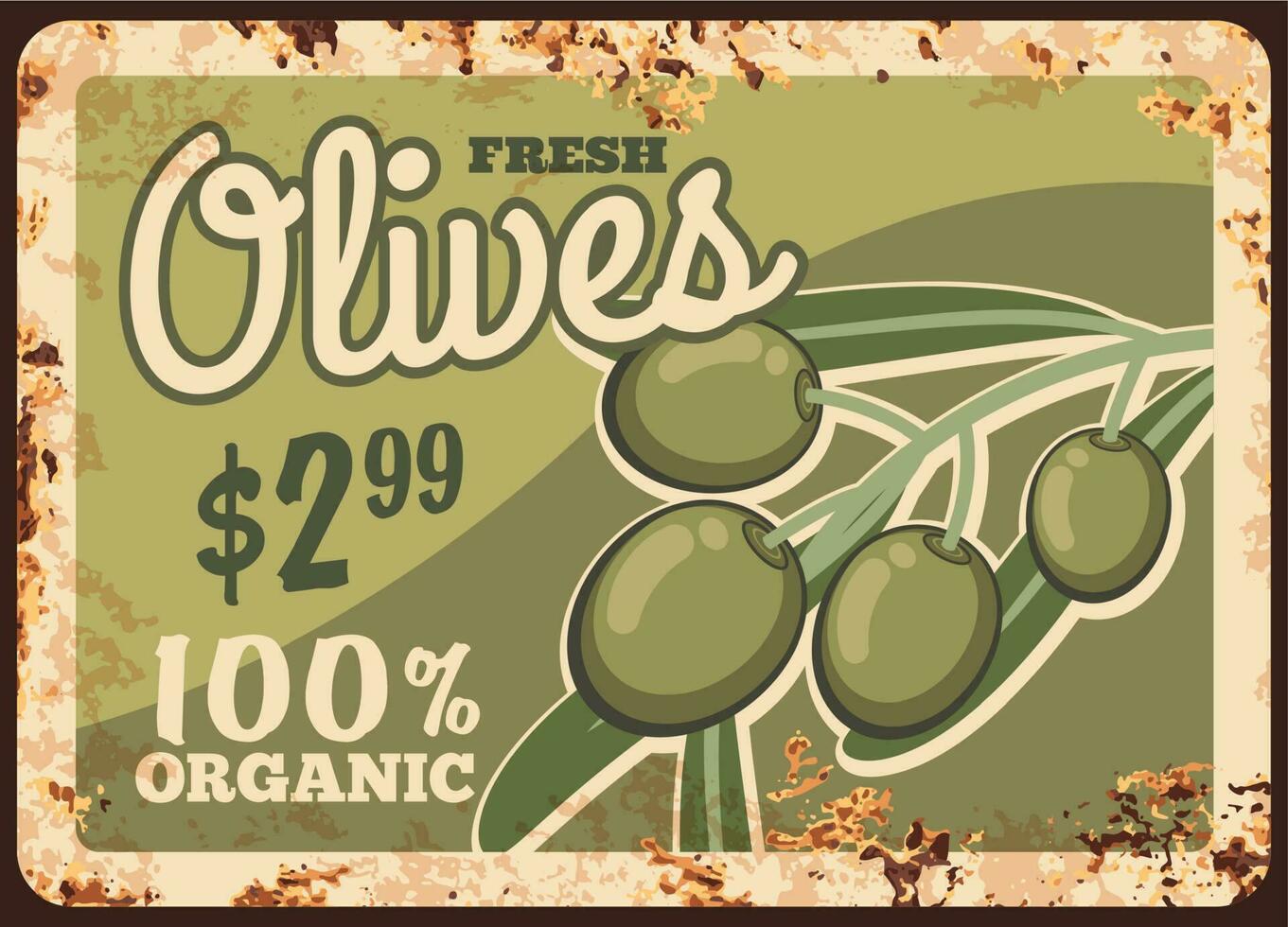 frisch Oliven rostig Metall Platte, Vektor Produkt