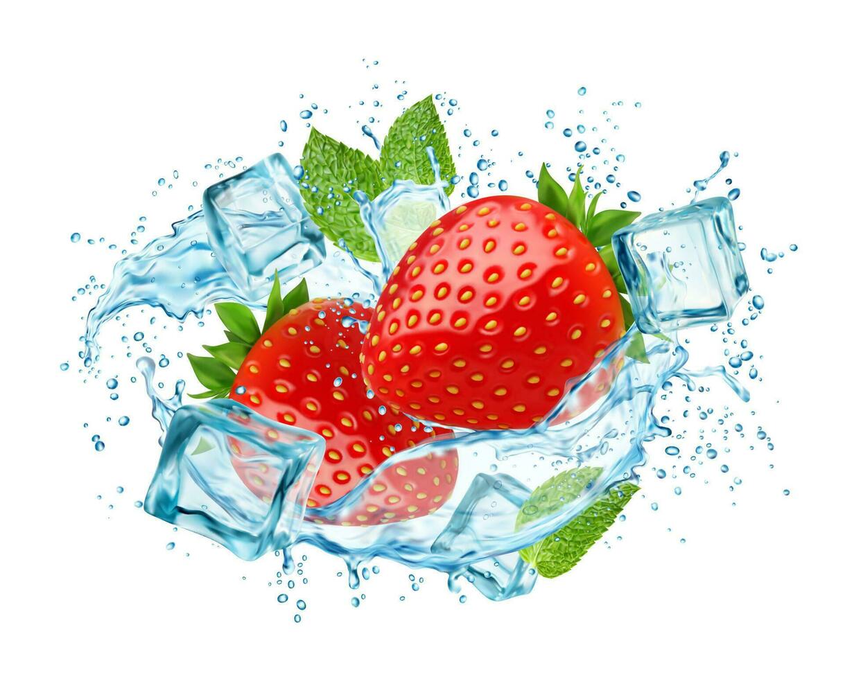 Strudel Wasser Spritzen mit Erdbeere, Minze und Eis vektor