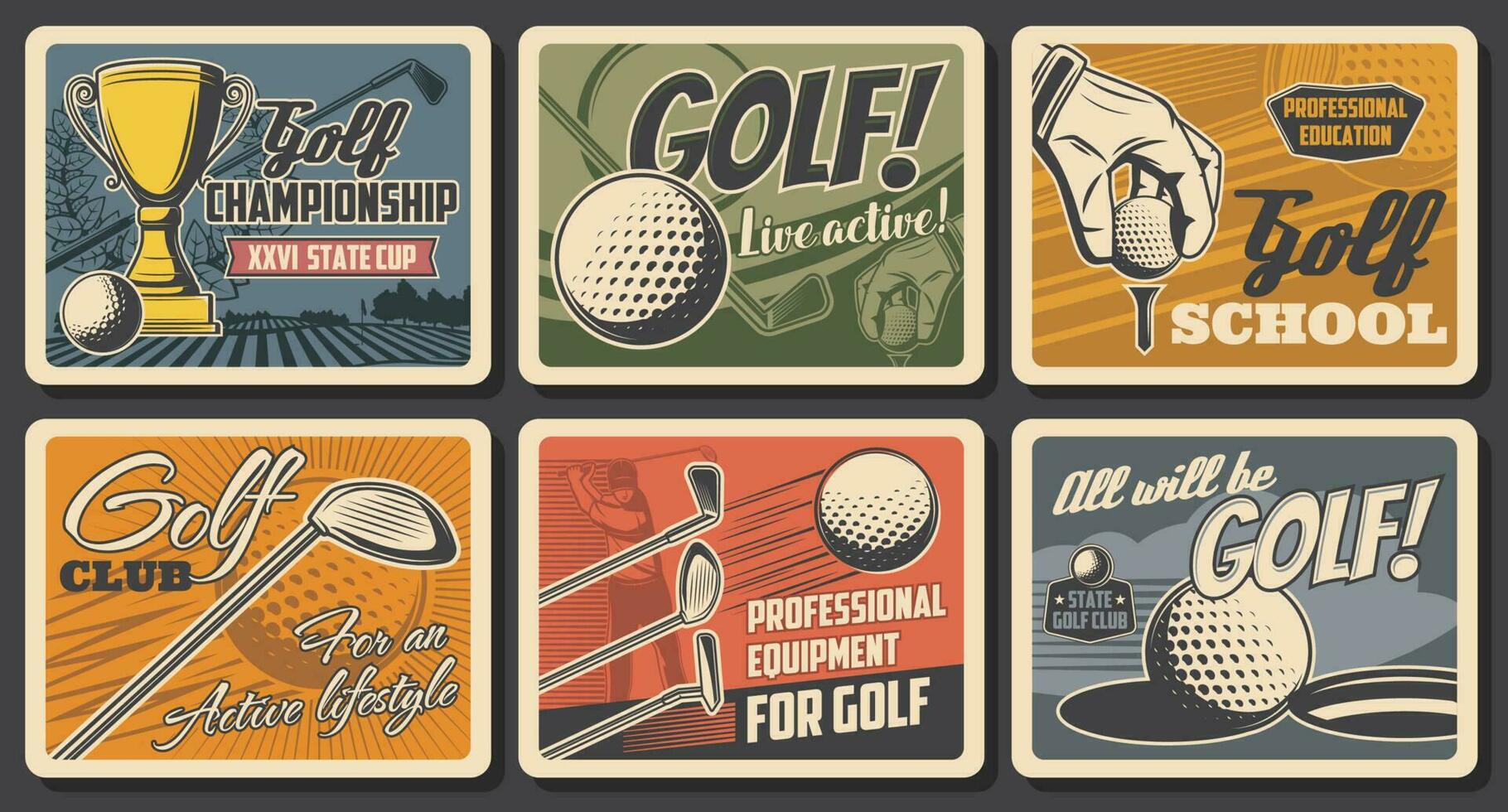 retro affischer, golf klubb liga mästerskap vektor