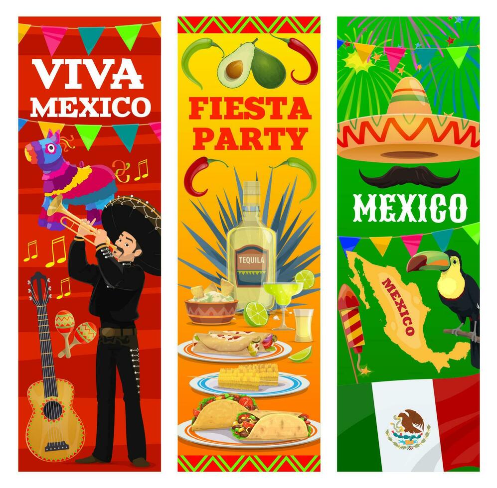 mexikansk fiesta banderoller, mexico flagga, Karta och mat vektor