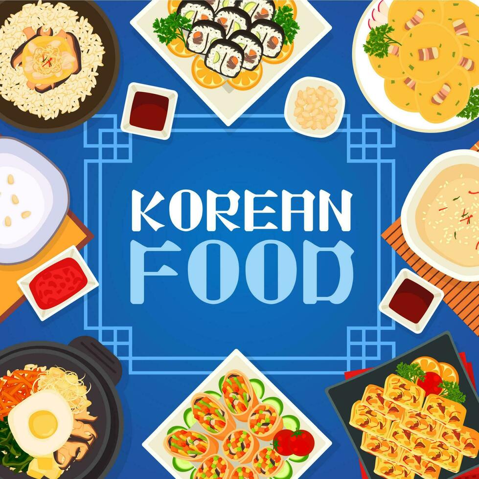 koreanska kök vektor meny omslag, måltider av korea