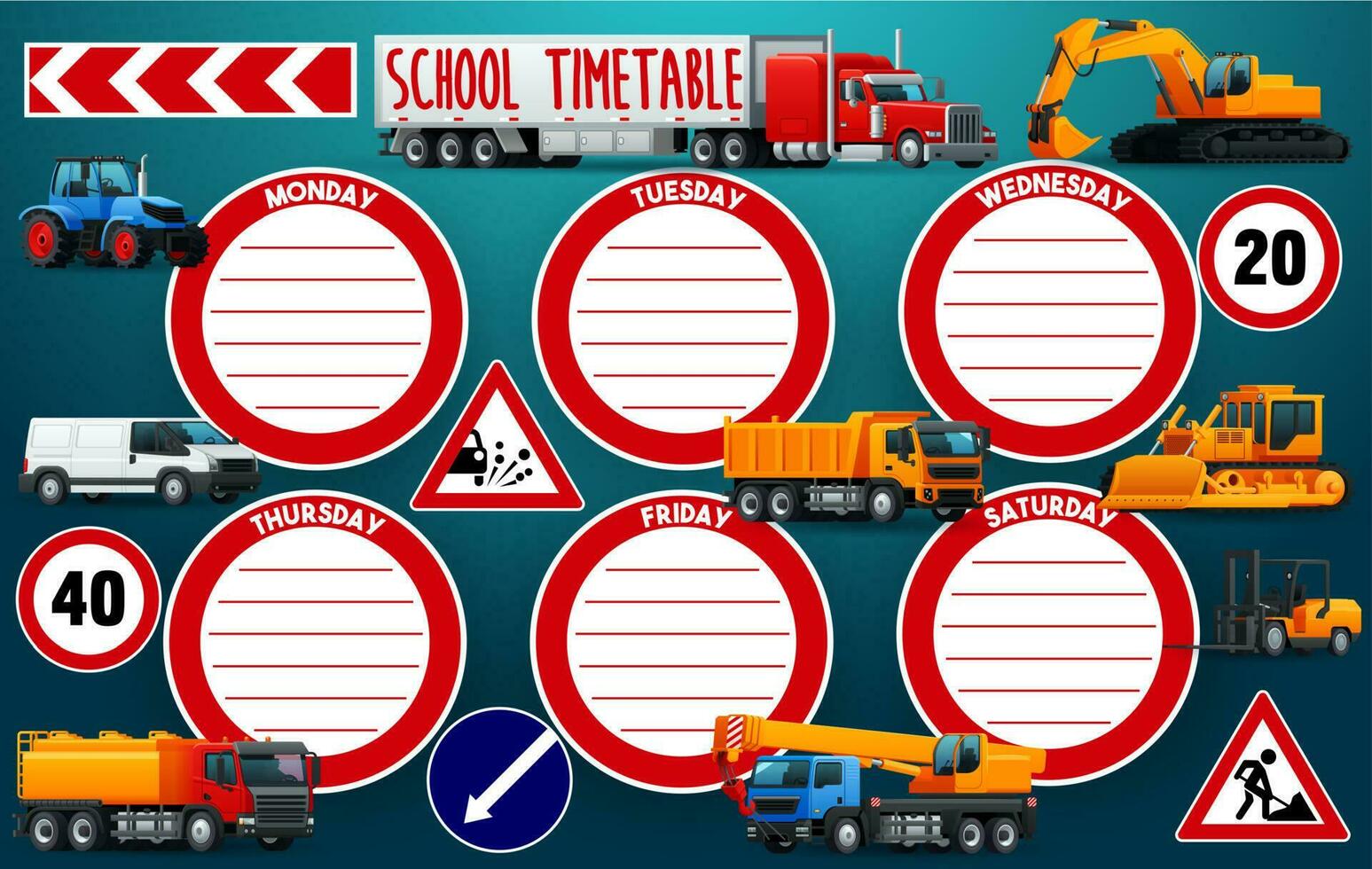 Schule Zeitplan Zeitplan mit Transport vektor