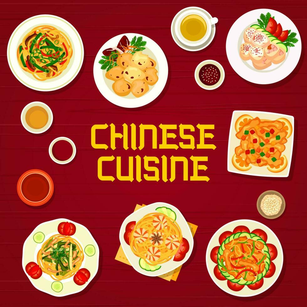 Chinesisch Essen Speisekarte Abdeckung, asiatisch Nudeln und Geschirr vektor