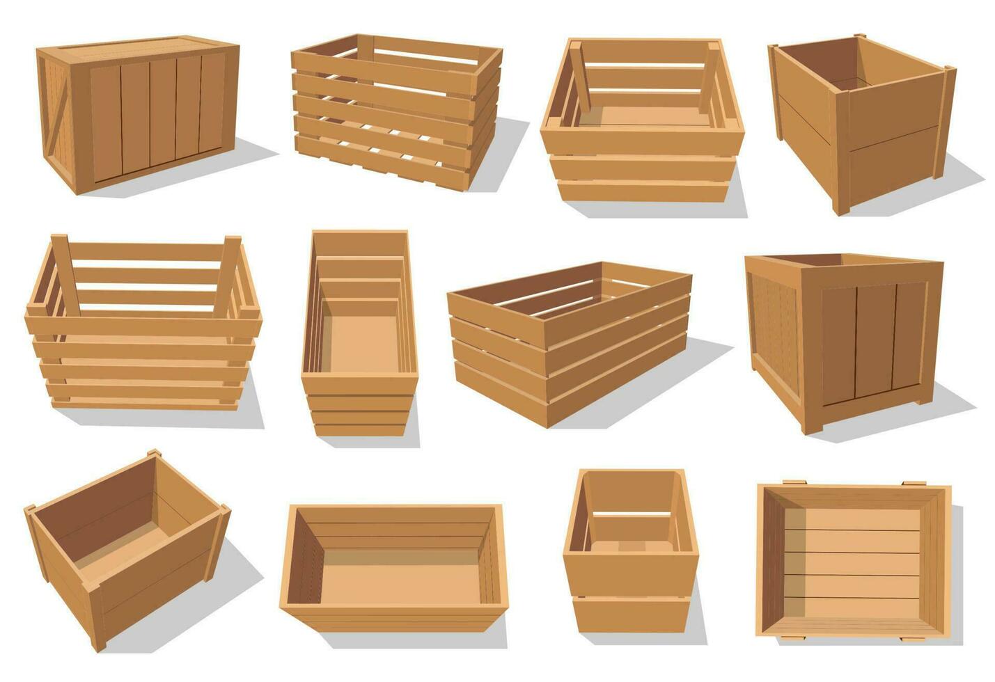 trä- spjällåda, låda och trä behållare vektor