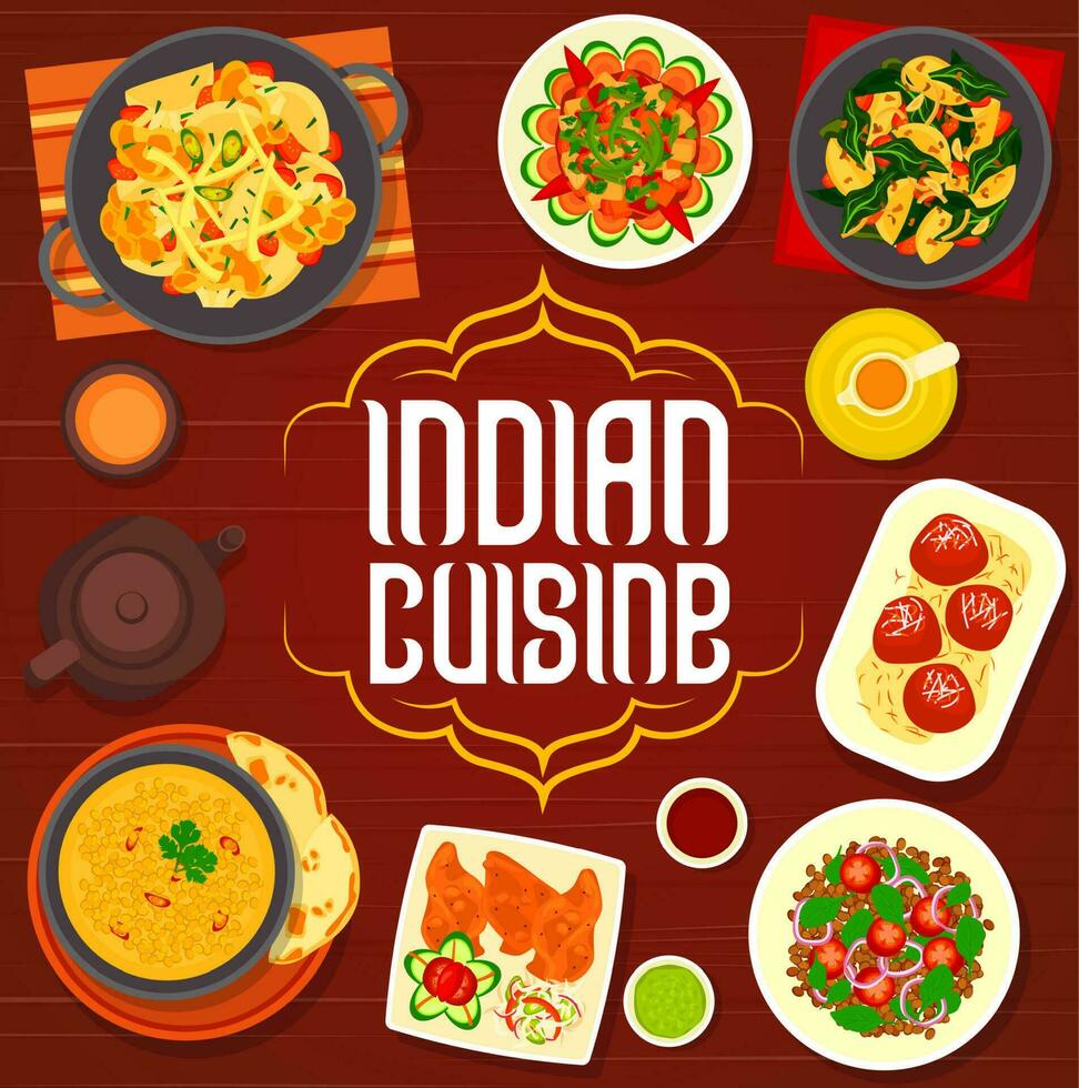 indisk kök meny omslag, maträtter av krydda mat vektor