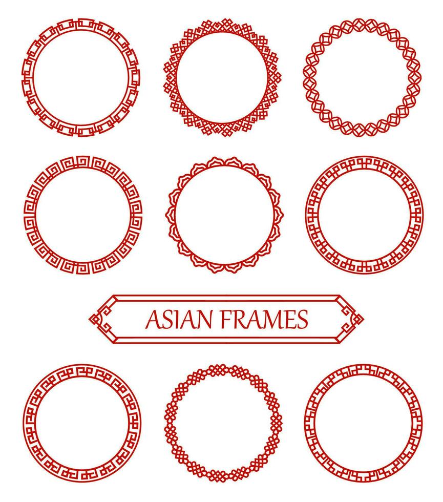 runden rot asiatisch Rahmen, dekorativ Verschönerung vektor