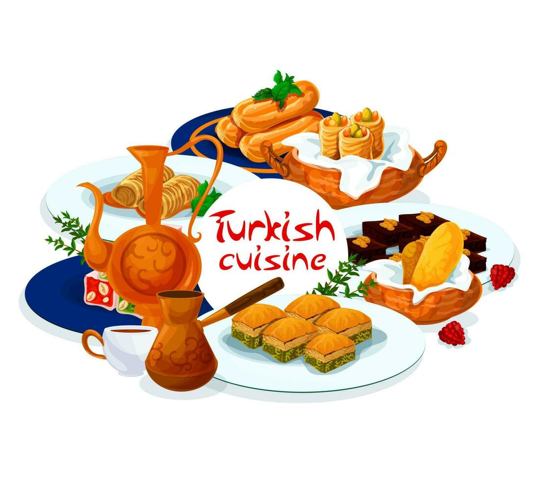 Türkisch Gebäck Nachspeisen, Truthahn Küche Essen Speisekarte vektor