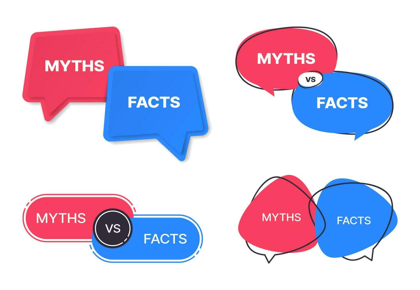myter mot fakta vektor ikoner, sanning eller falsk märken