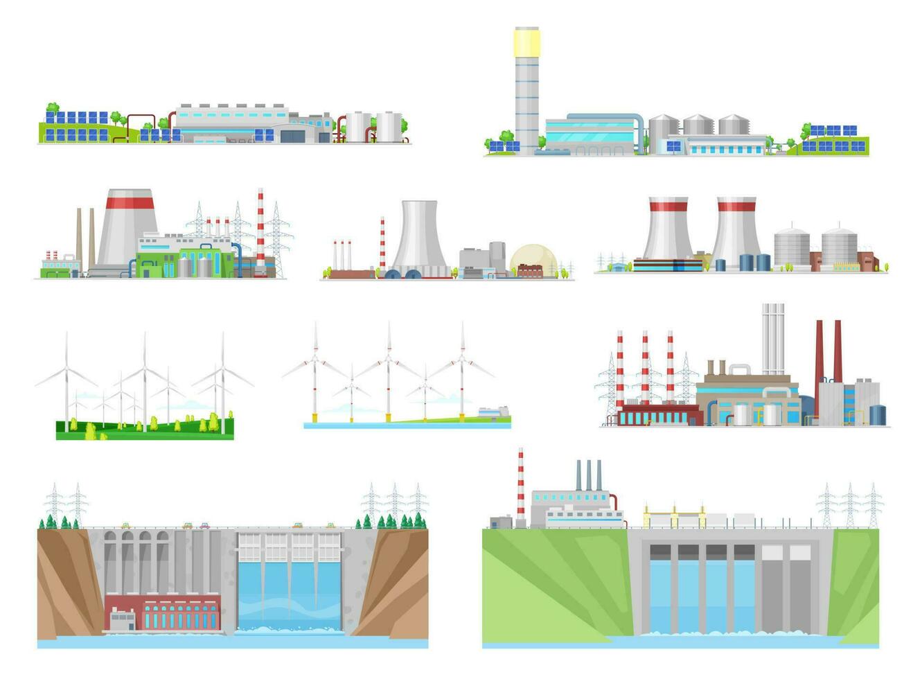 Leistung Pflanze und Energie Bahnhof Gebäude Symbole vektor