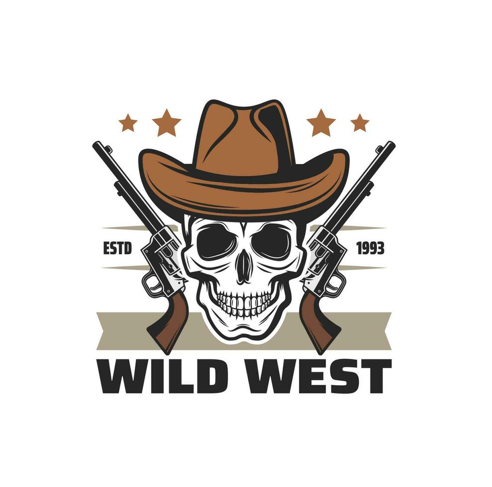 amerikanisch Western, wild Westen Schädel im Cowboy Hut vektor