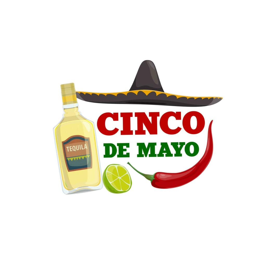 cinco de mayo mexikansk tequila, sombrero, peppar vektor