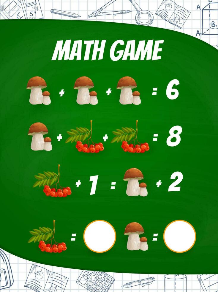 svamp och rönnbär matematik spel kalkylblad vektor