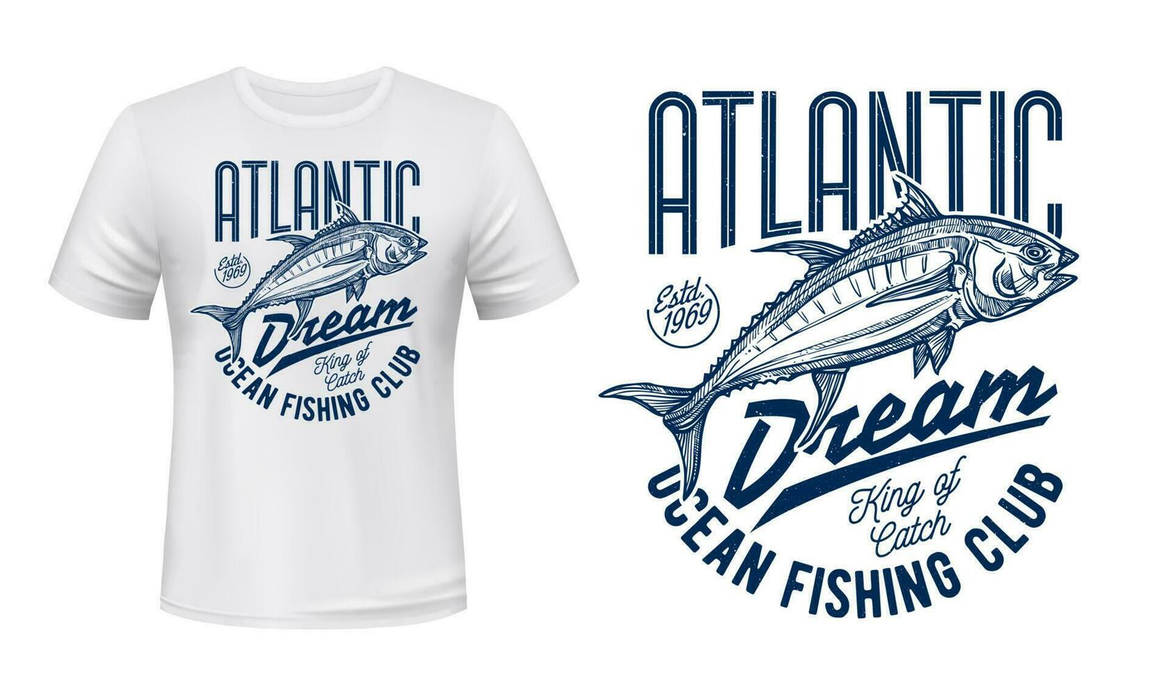 fiske sport klubb t-shirt skriva ut med fisk skiss vektor