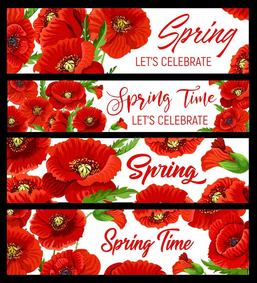 Frühling Zeit Mohn Blumen, Blumen- Banner vektor