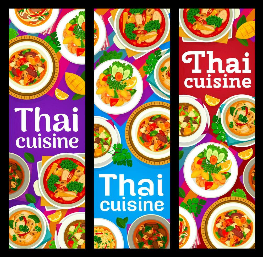 thailändisch Restaurant Küche Mahlzeiten Vertikale Banner vektor