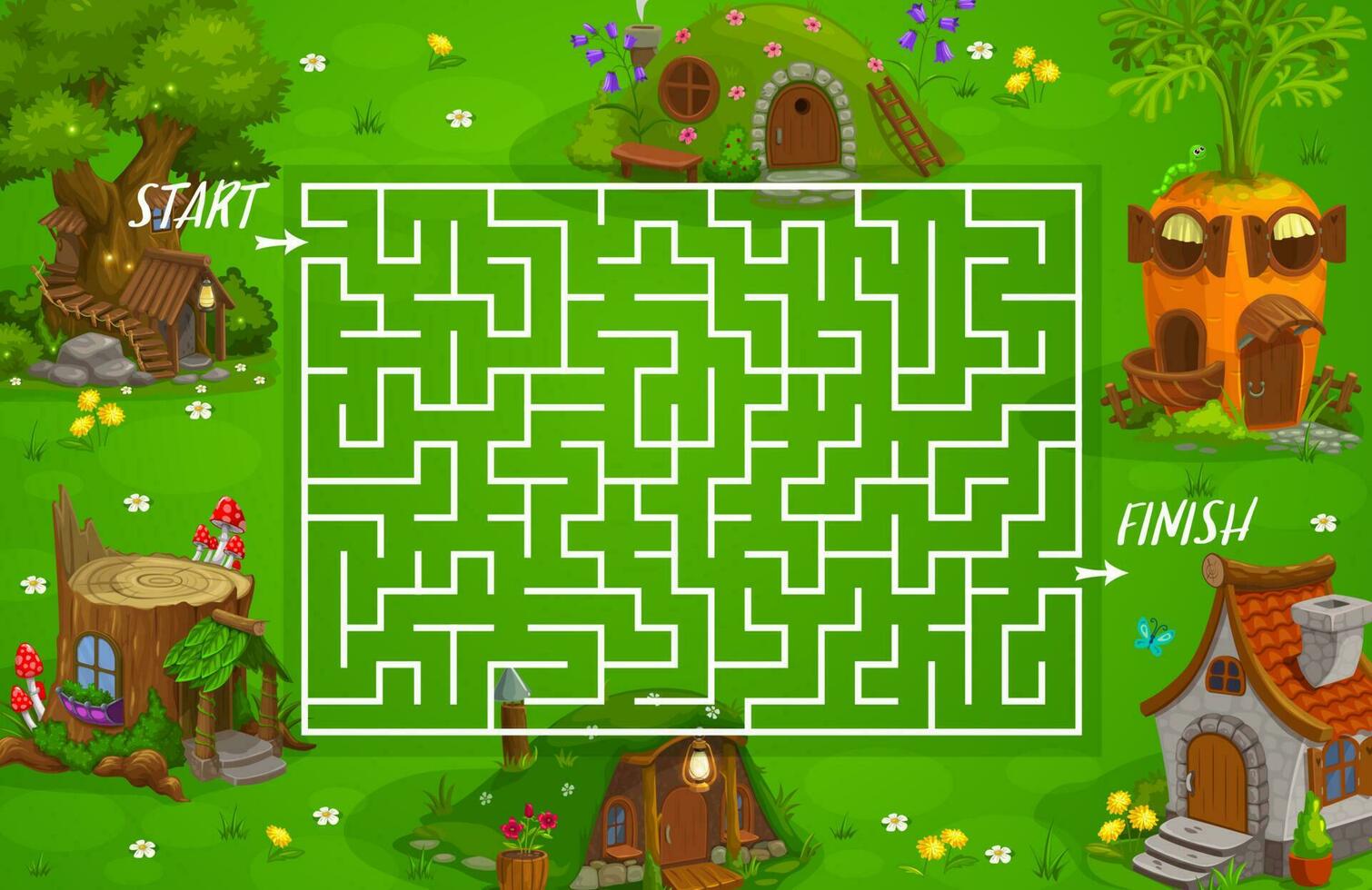 Labyrinth Matze Fee Häuser und Wohnungen Spiel vektor