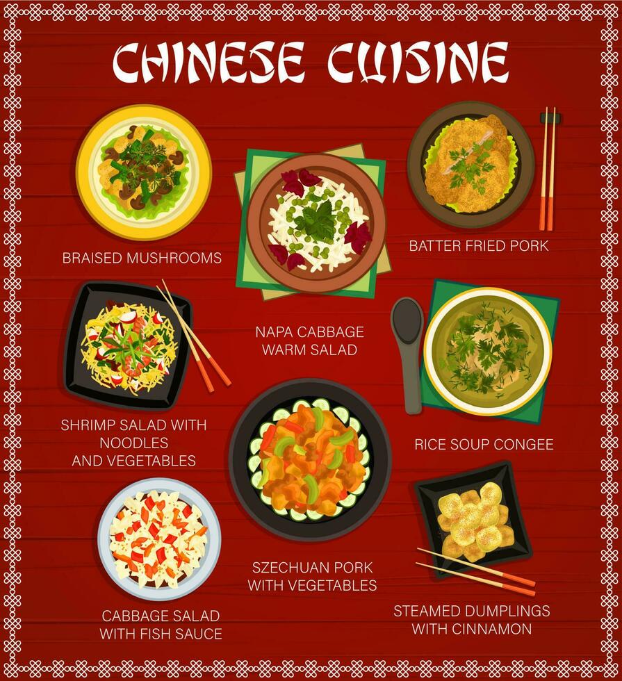 kinesisk kök meny med asiatisk restaurang maträtter vektor