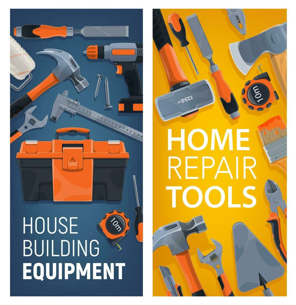 Haus Gebäude Ausrüstung Zuhause Reparatur Werkzeuge Banner vektor