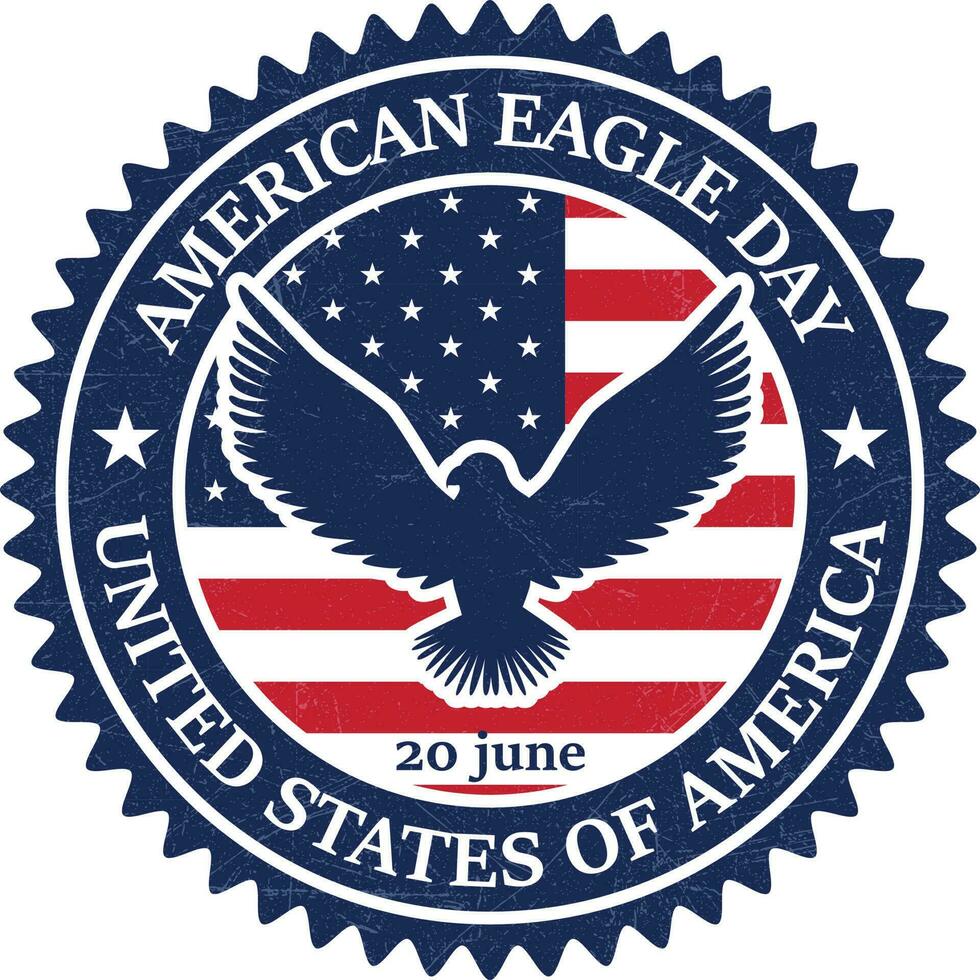 National amerikanisch Adler Tag Abzeichen mit National Flagge von vereinigt Zustände von Amerika, Siegel, Emblem, Poster, Logo, Etikett, Aufkleber, Briefmarke mit Grunge Textur vektor