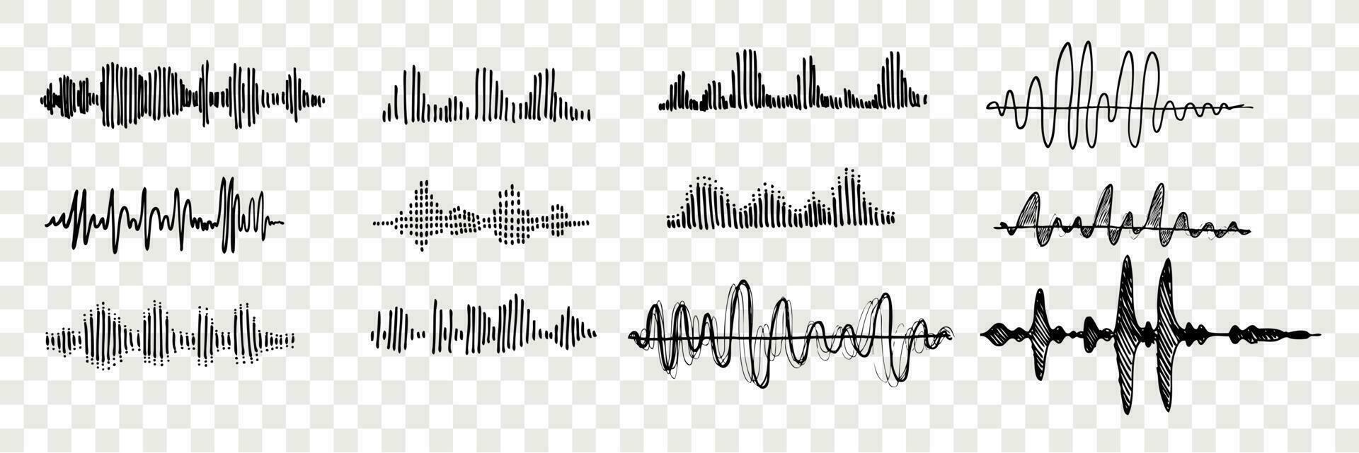 Hand gezeichnet Klang Wellen einstellen Sammlung vektor