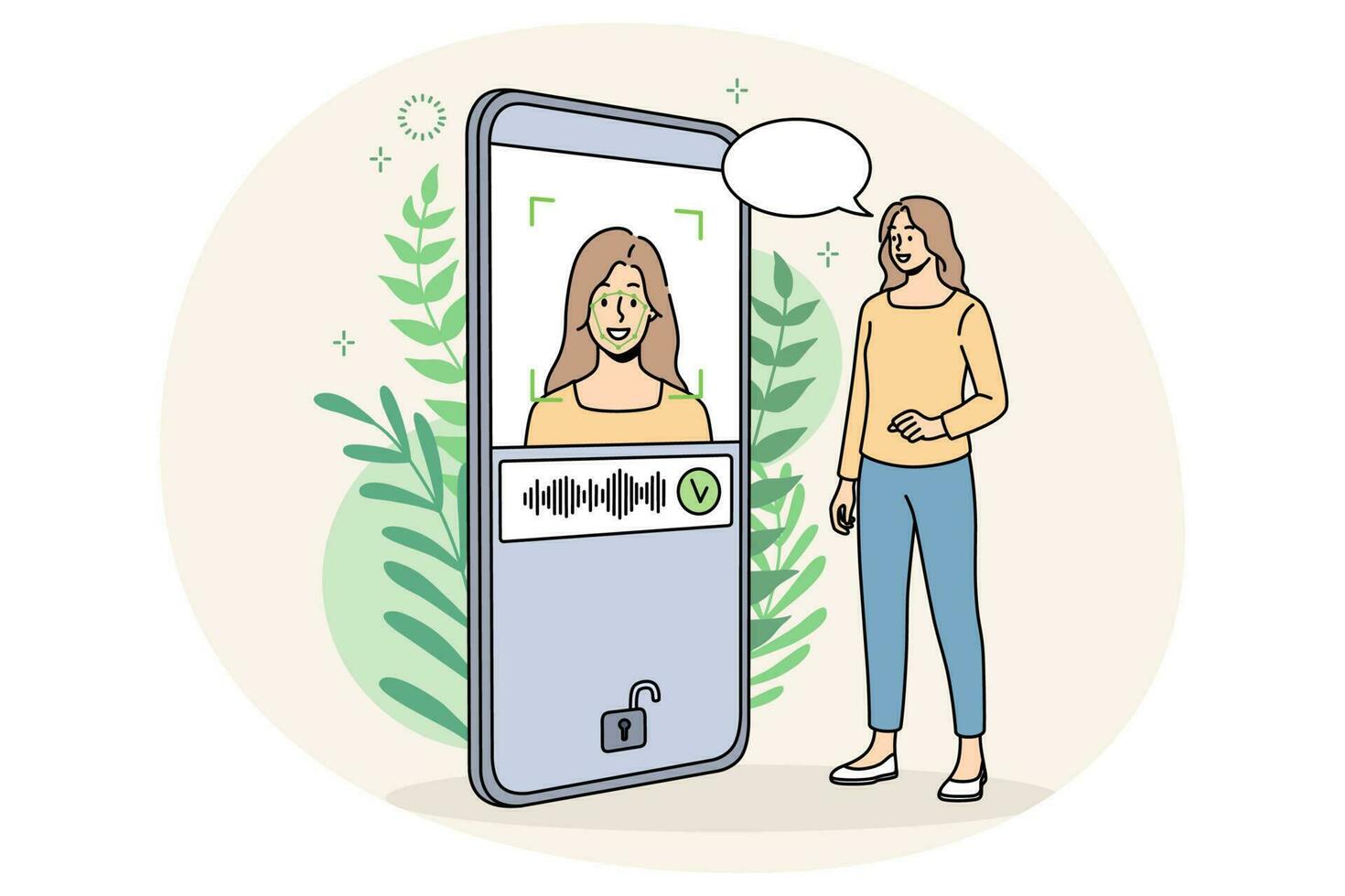 kvinna låsa upp mobiltelefon med ansikte id vektor