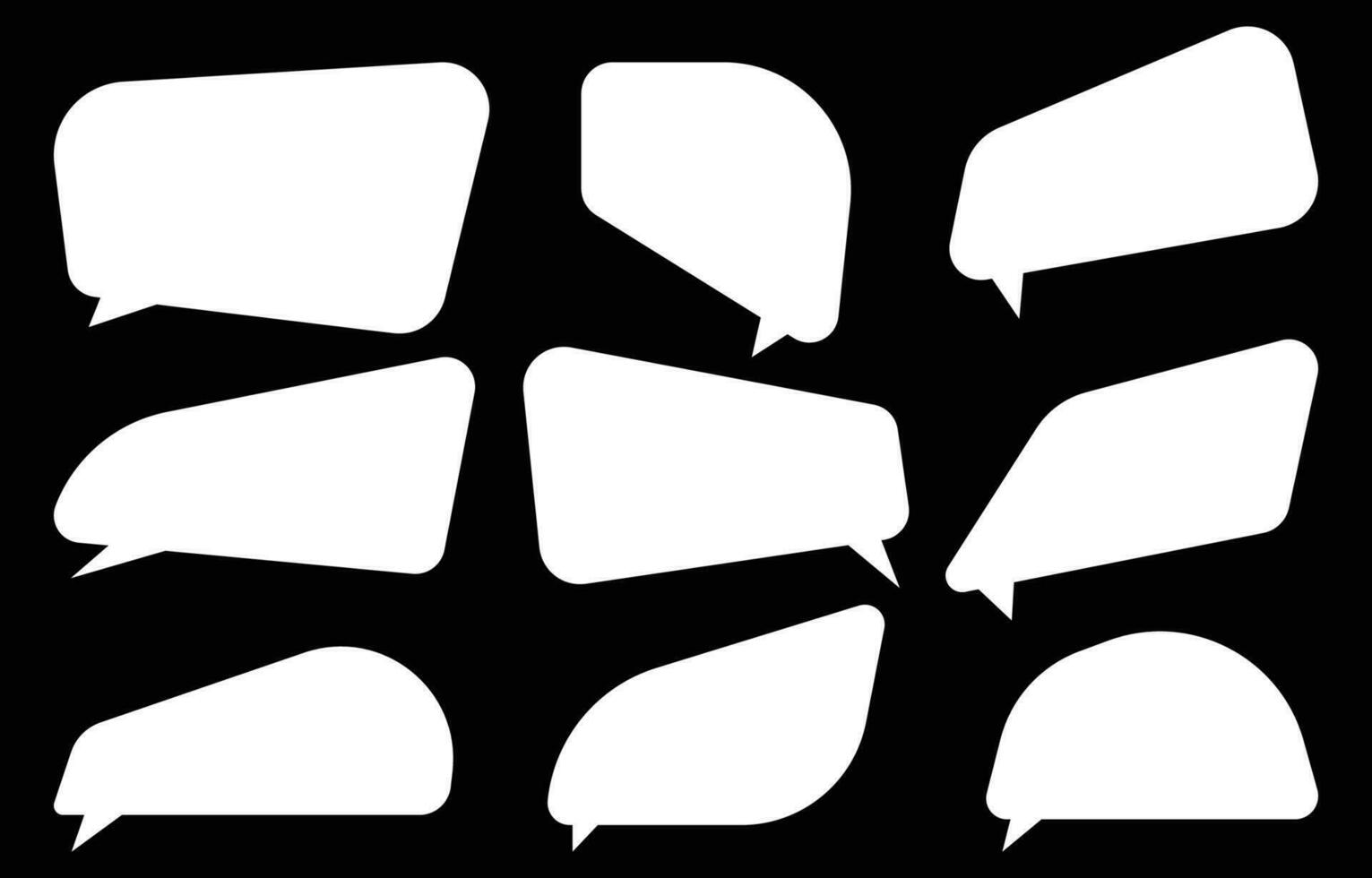 uppsättning vit Tal bubblor på svart bakgrund. chatt låda eller chatt vektor fyrkant och klotter meddelande eller kommunikation ikon moln tala för serier och minimal meddelande dialog