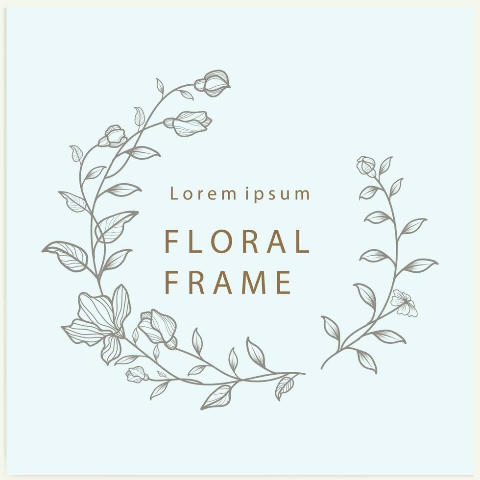 ritad för hand linje blommig ram. elegant årgång krans. logotyp mall.vektor illustration botanisk dekoration element för etiketter, branding företag identitet, bröllop inbjudningar, och hälsning kort. vektor