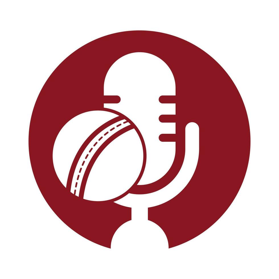 Kricket Podcast Logo Design Vorlage. Mikrofon und Kricket Ball Logo Konzept Design. vektor