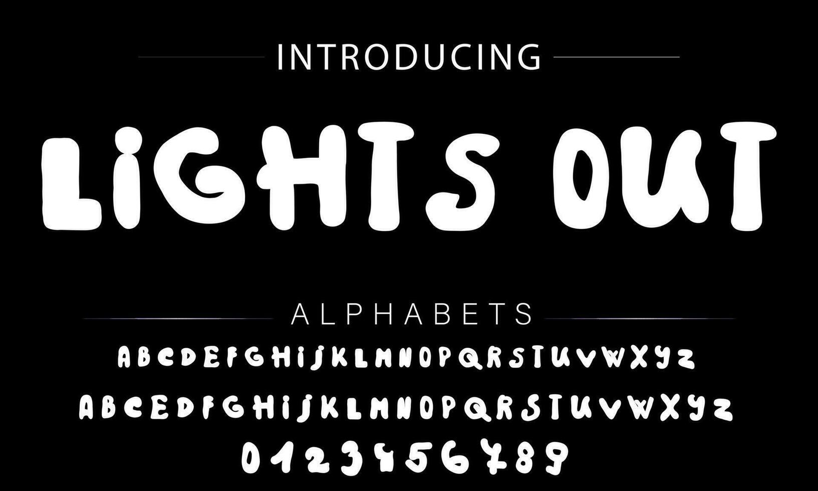 lekfull stil font design, barnslig alfabet brev och tal vektor illustration