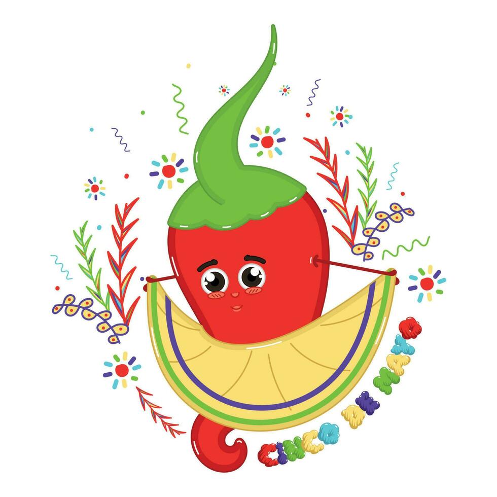 röd chili peppar tecknad serie cinco de mayo vektor