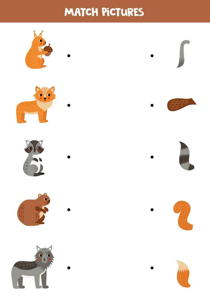 match delar av tecknad serie söt skog djur. logisk spel för barn. vektor