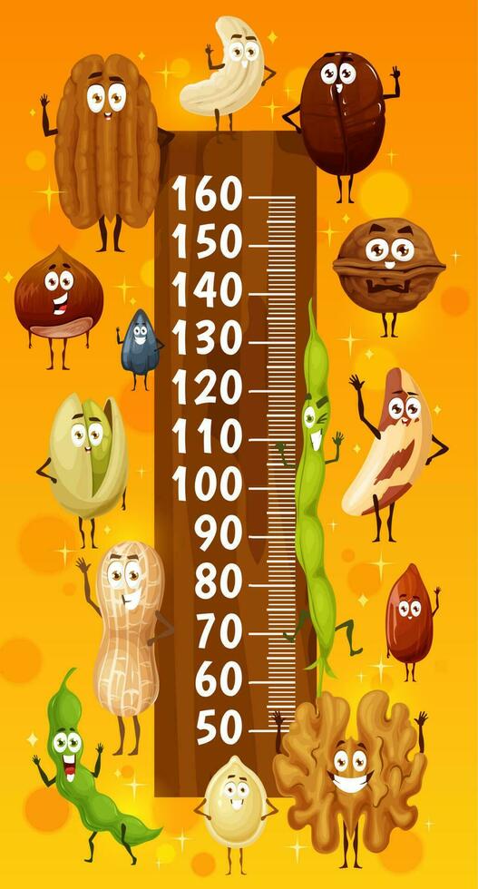 Kinder Höhe Diagramm, komisch Nüsse und Saat Zeichen vektor