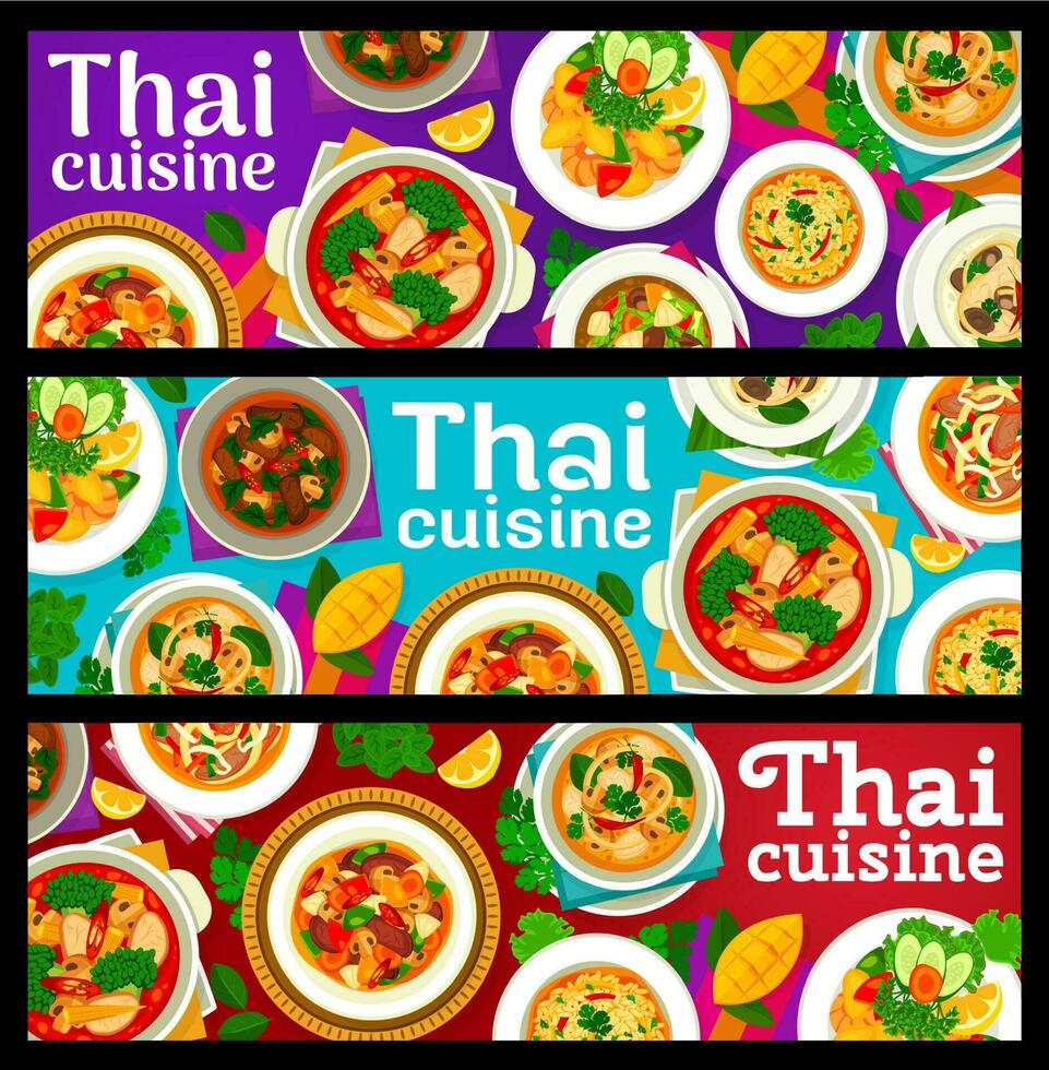 thai kök restaurang mat vektor banderoller