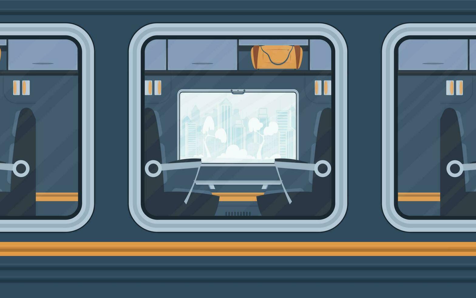 Fenster Zug. Schiene Transport ist gezeigt außen. Karikatur Stil. eben Stil. vektor