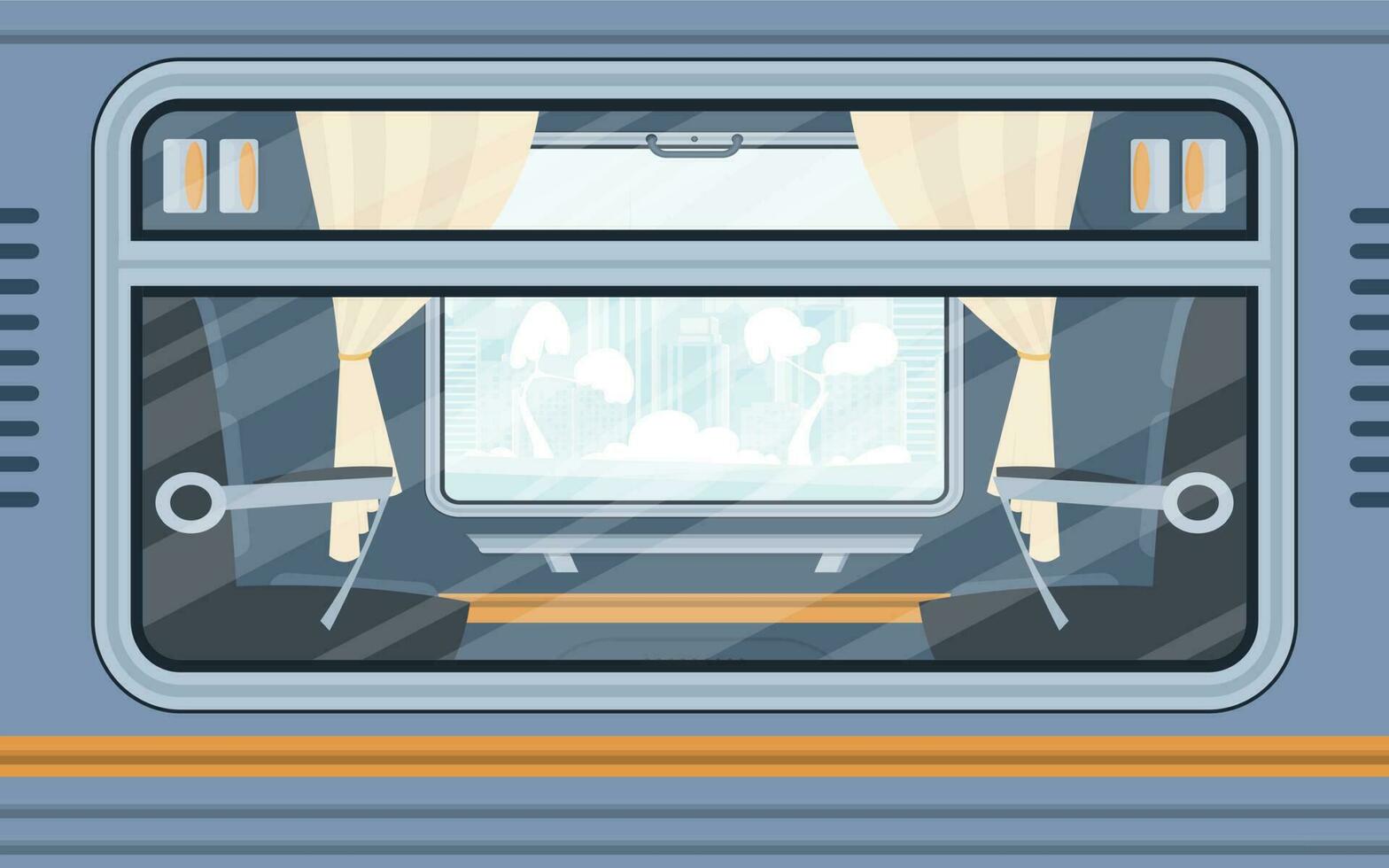 Fenster von ein leeren Pendler Zug. Elektrizität außen. Karikatur Stil. eben Stil. vektor