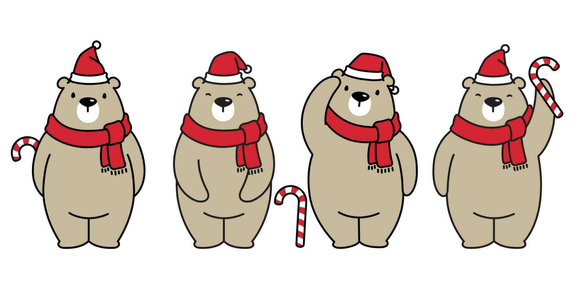 Björn vektor polär Björn jul xmas santa claus hatt godis sockerrör scarf tecknad serie karaktär ikon logotyp illustration