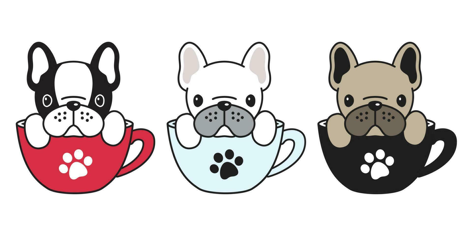 Hund Vektor Französisch Bulldogge Mops Illustration Hund Knochen Kaffee Tasse Karikatur