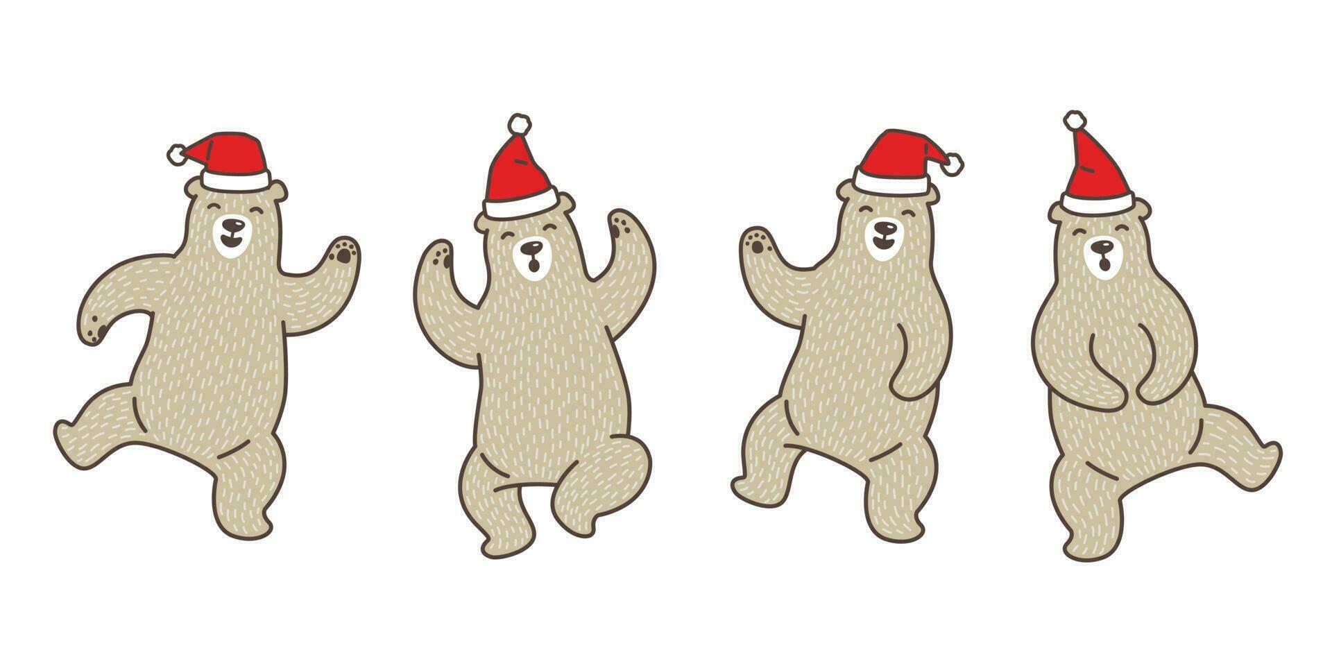 Bär Vektor Polar- Bär Weihnachten Santa claus tanzen Karikatur Charakter Gekritzel Illustration