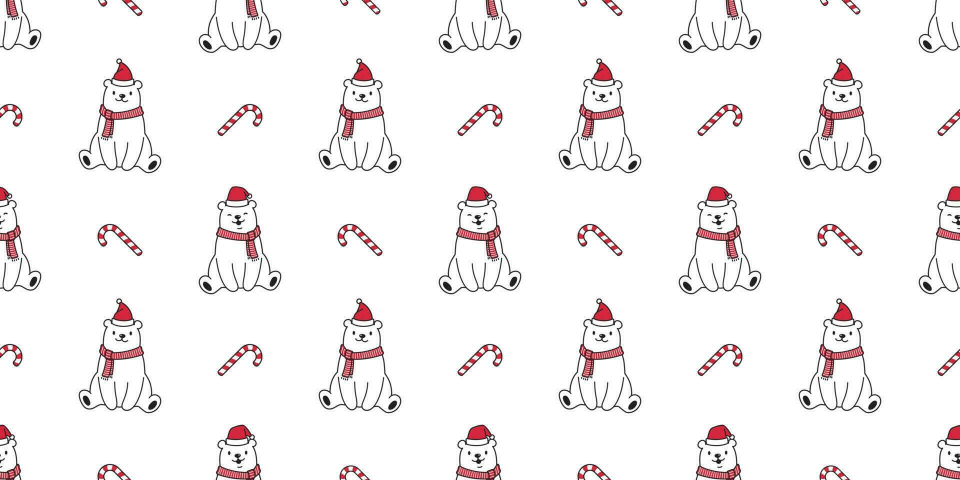 Björn sömlös mönster jul vektor polär Björn santa claus xmas hatt godis sockerrör snö vinter- scarf tecknad serie isolerat bricka bakgrund upprepa tapet illustration vit