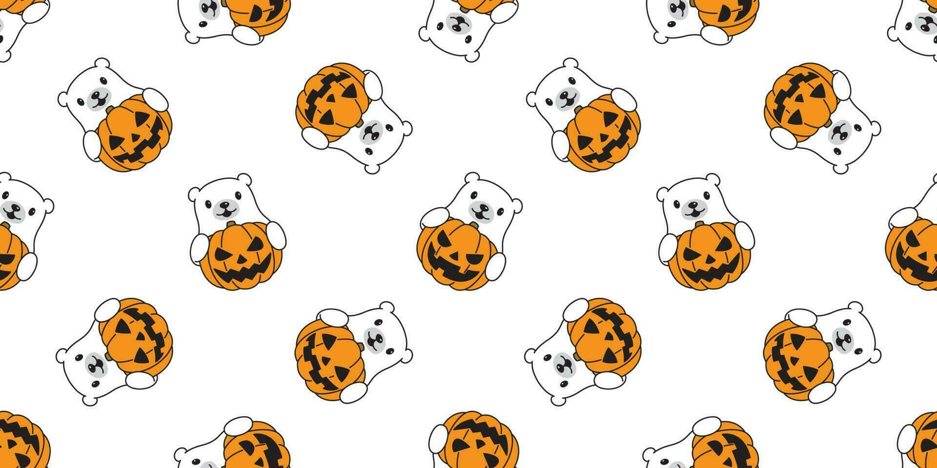 Björn sömlös mönster vektor pumpa halloween polär Björn teddy panda scarf tecknad serie isolerat upprepa tapet bricka bakgrund illustration