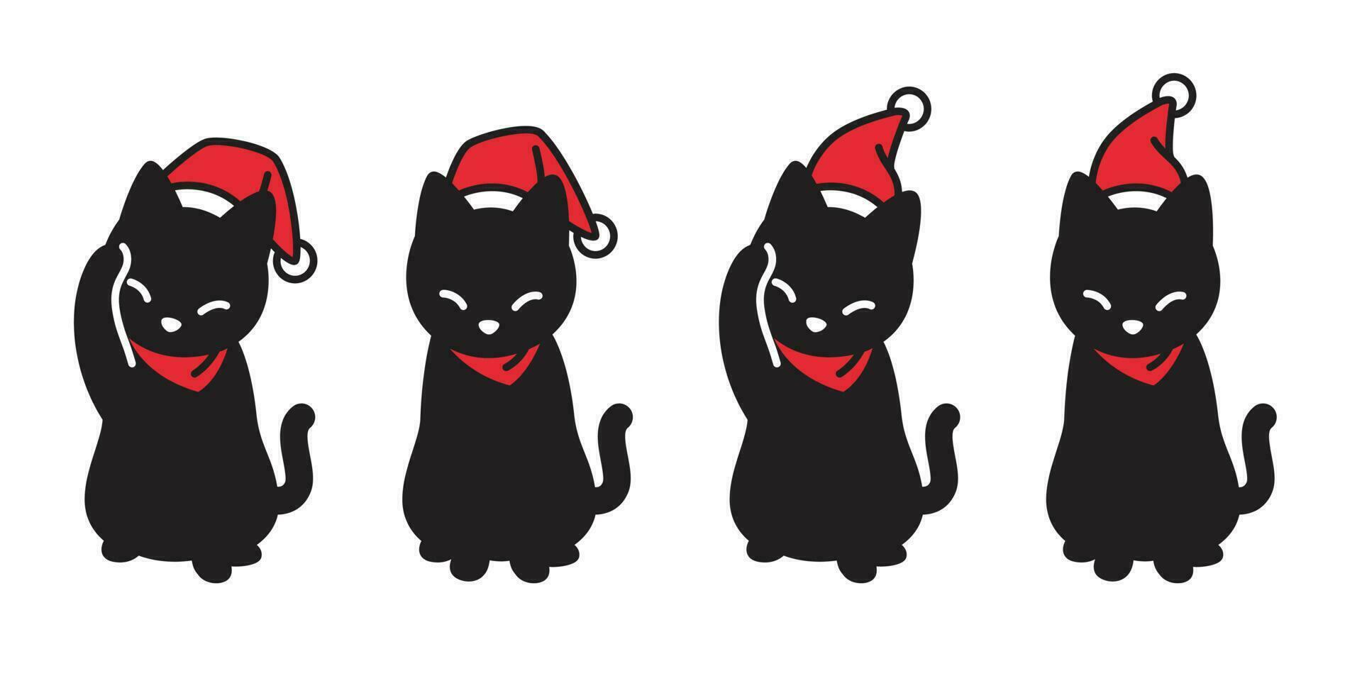 katt vektor jul santa claus hatt xmas ikon kattunge logotyp kalikå tecknad serie karaktär illustration klotter svart