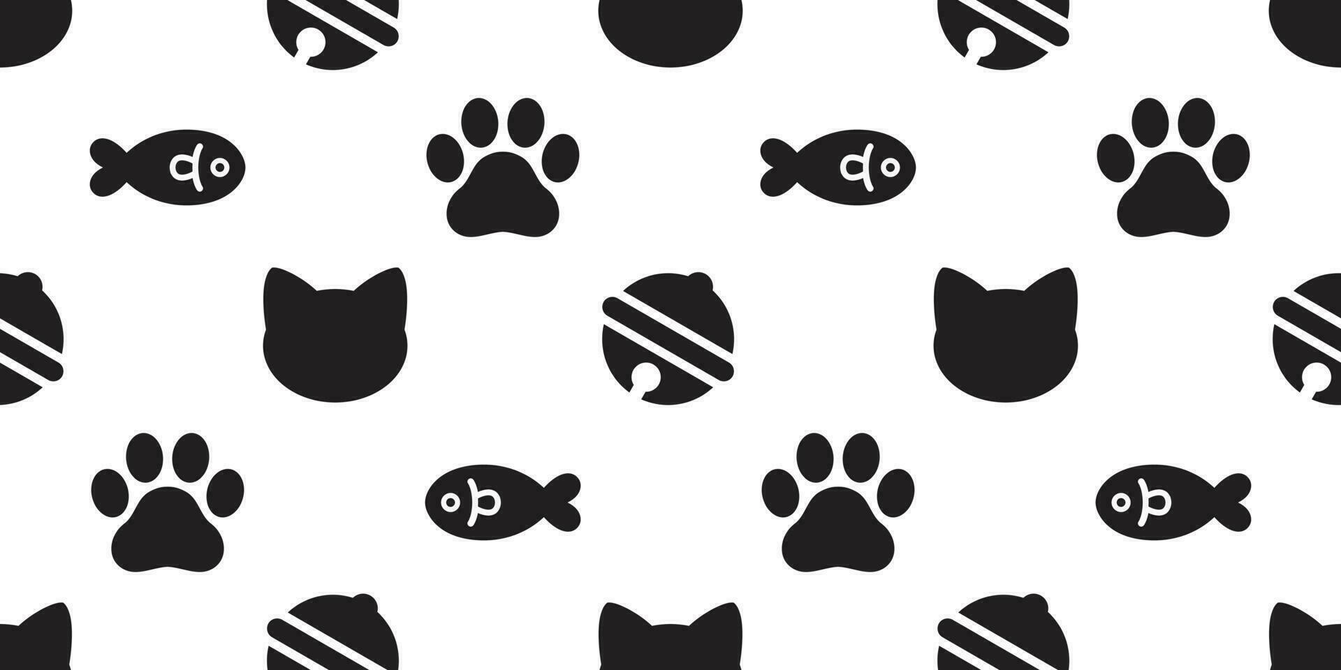 Katze nahtlos Muster Vektor Pfote Fußabdruck Fisch Lachs Glocke Kätzchen Fliese Hintergrund wiederholen Hintergrund isoliert Illustration