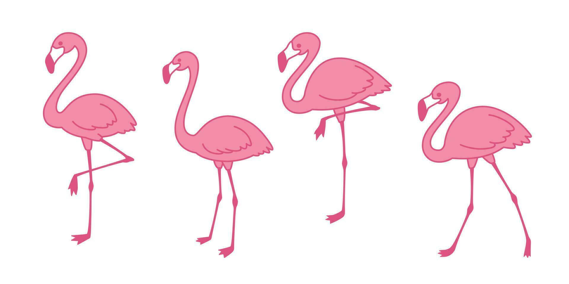 rosa flamingo tecknad serie vektor uppsättning söt flamingos samling flamingo karaktär djur- exotisk natur vild fauna illustration