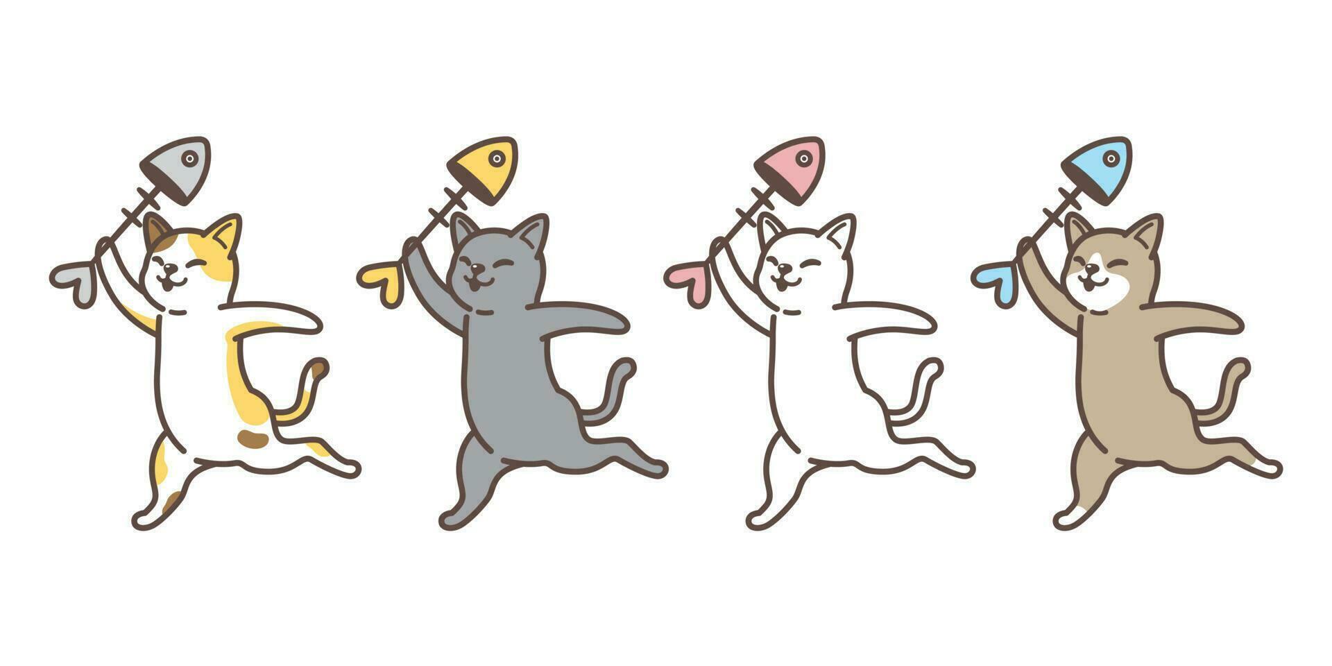 Katze Vektor Kätzchen Kattun Fisch Lachs Charakter Karikatur Illustration Logo Symbol Gekritzel