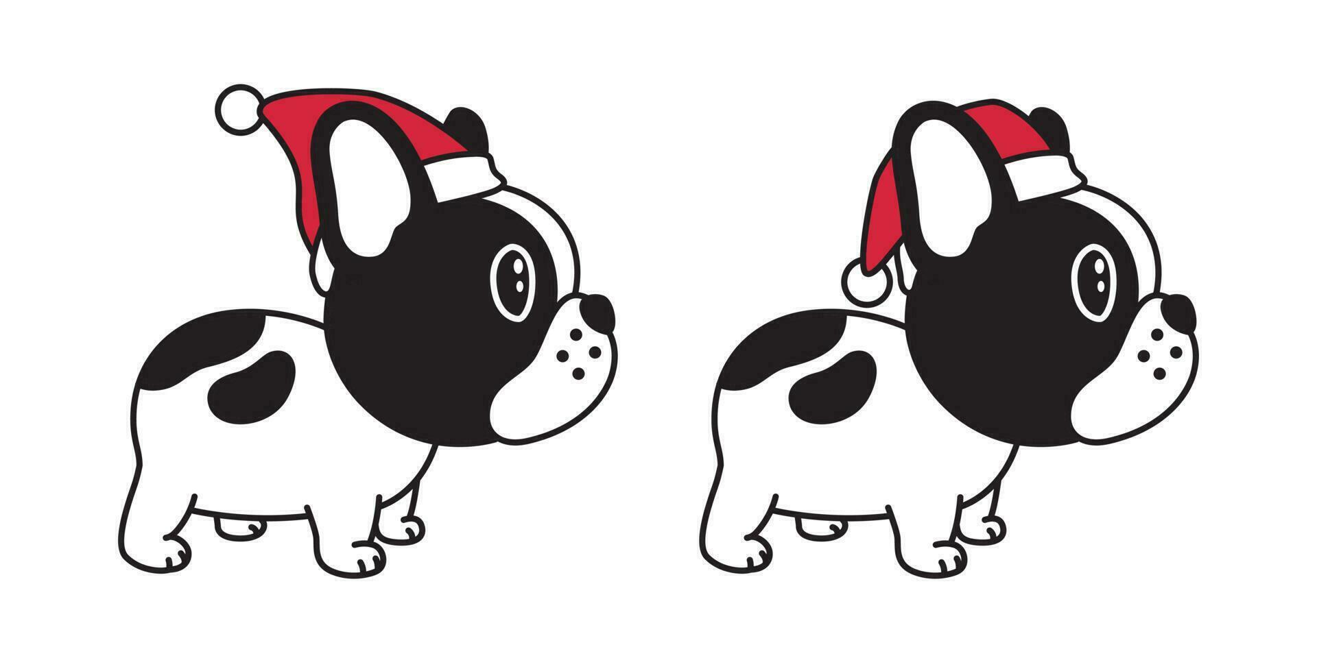 hund vektor franska bulldogg jul santa claus xmas hatt scarf tecknad serie karaktär ikon logotyp illustration svart
