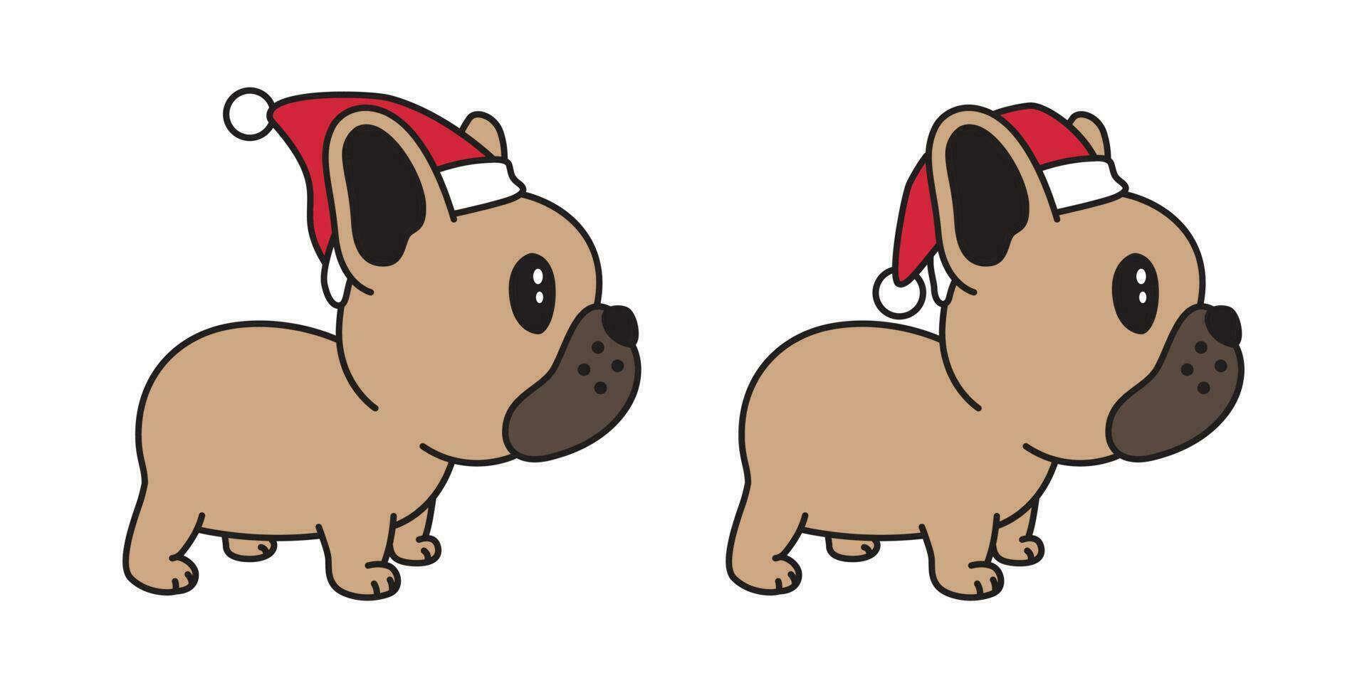 Hund Vektor Französisch Bulldogge Weihnachten Santa claus Weihnachten Hut Schal Karikatur Charakter Symbol Logo Illustration braun